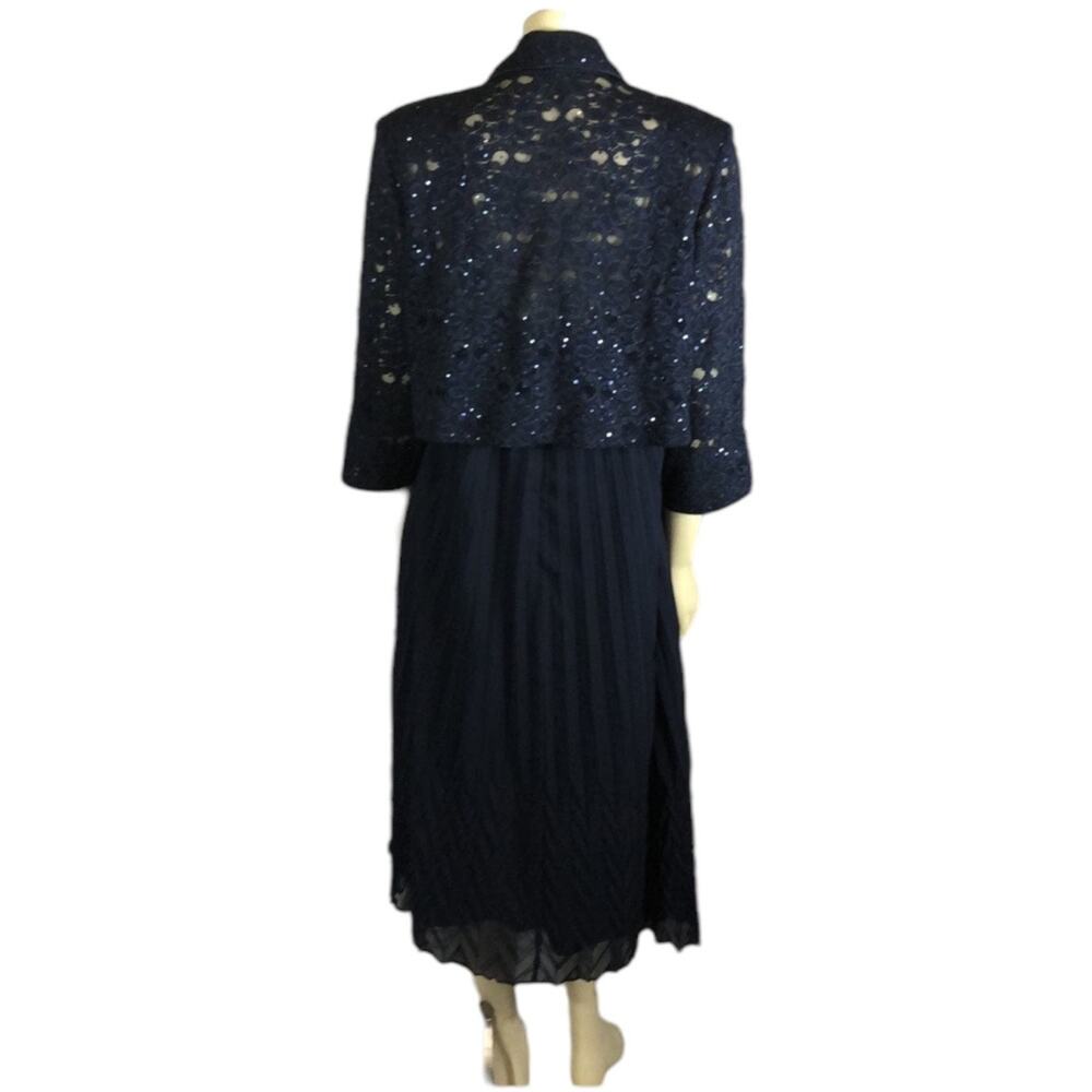 2000s R&M Richards Navy Pleated Dress Bolero Set 18W - Picture 6 of 13